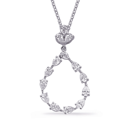 14K White Gold Pear Shape Diamond Pendant