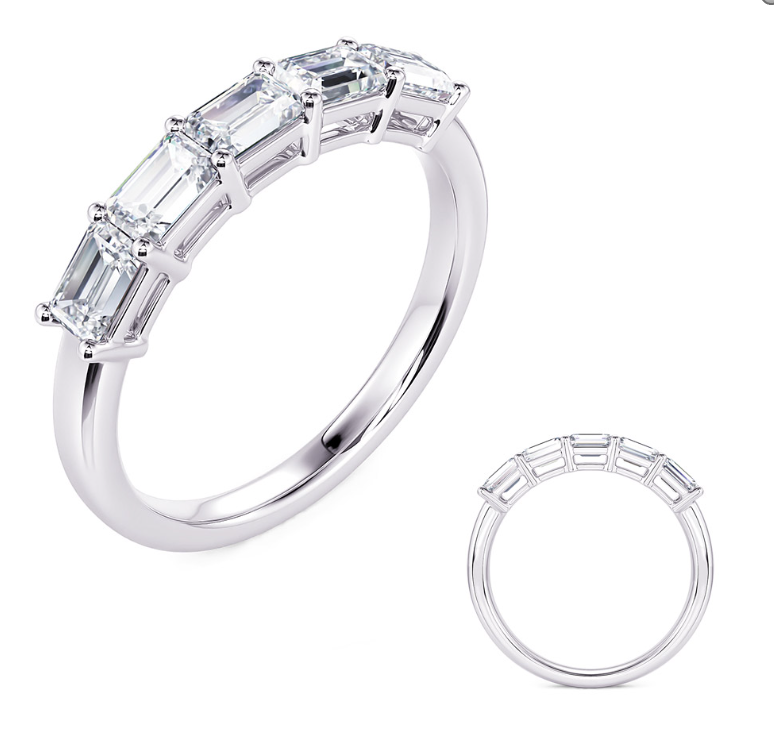 14K White Gold Emerald Cut Diamond Band