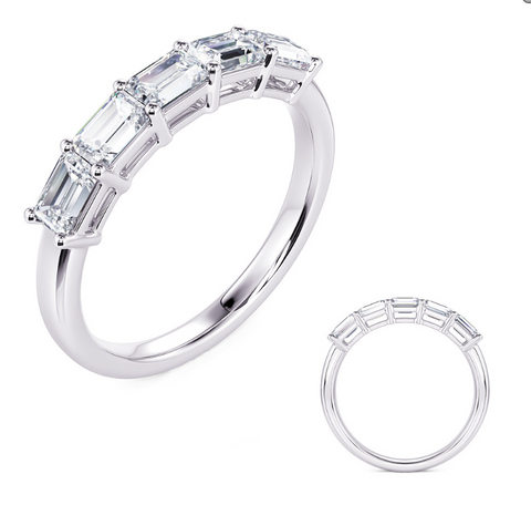 14K White Gold Emerald Cut Diamond Band