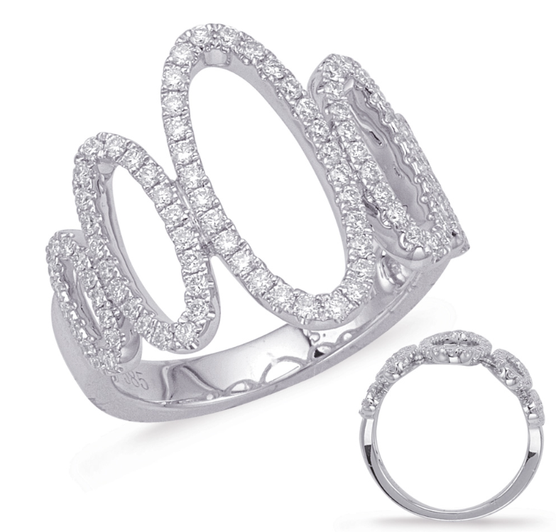 14K White Gold Open Wave Diamond Ring