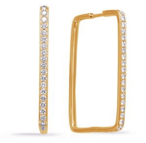 14K Yellow Gold Rectangular Hoop Diamond Earrings