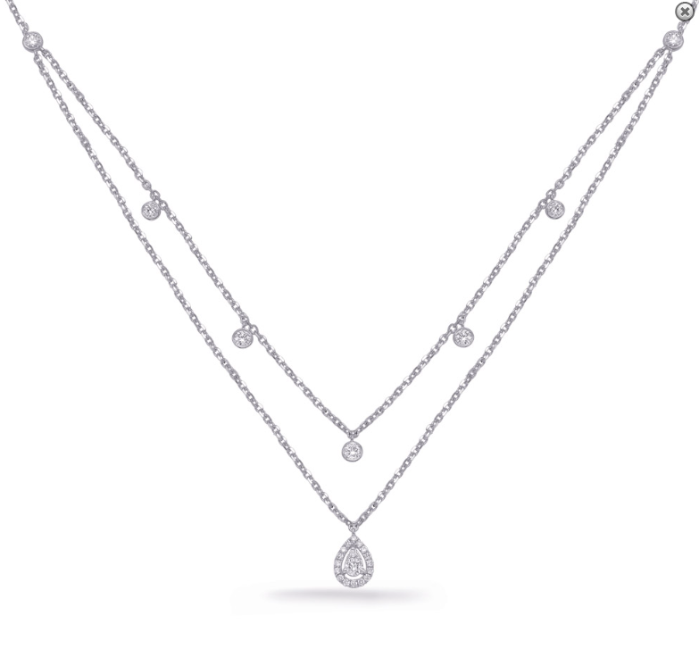 14K White Gold Double Strand Teardrop Diamond Necklace