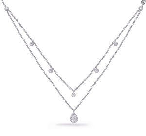 14K White Gold Double Strand Teardrop Diamond Necklace