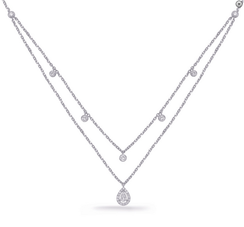 14K White Gold Double Strand Teardrop Diamond Necklace