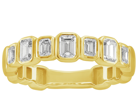 14K Yellow Gold Emerald-Cut Diamond Bezel Band