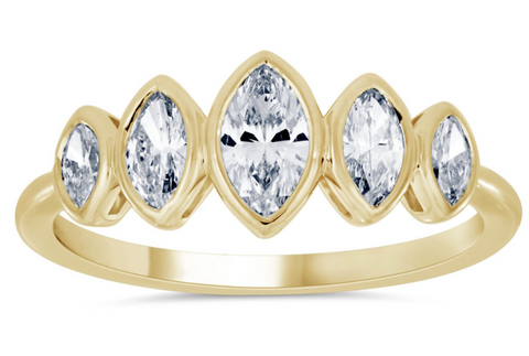 14K Yellow Gold Marquise Diamond Bezel-Set Ring