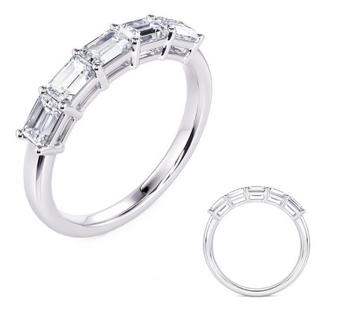 14K White Gold Emerald-Cut Diamond Prong-Set Band