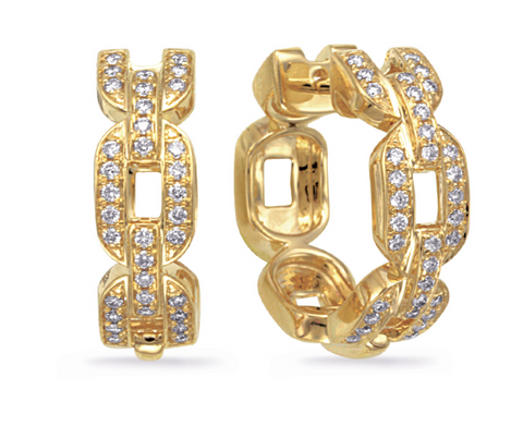 14K Yellow Gold Diamond Link Hoop Earrings