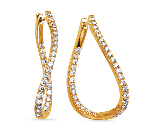 14K Yellow Gold Diamond Twist & Teardrop Hoop Earrings
