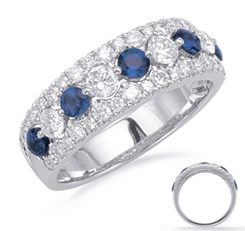 14K White Gold Diamond & Sapphire Band
