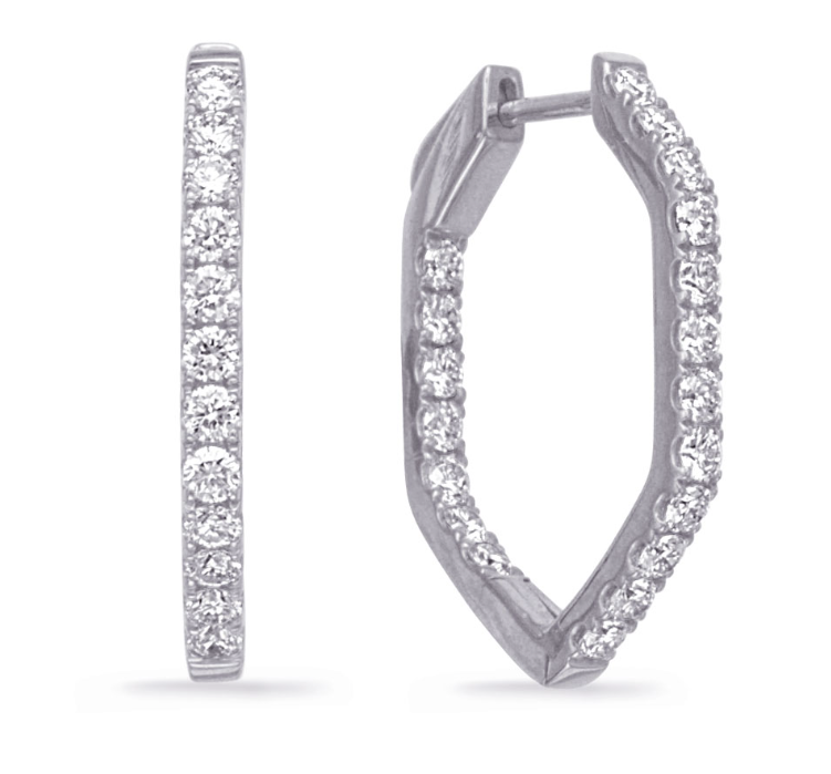 14K White Gold Diamond Hoop Earrings