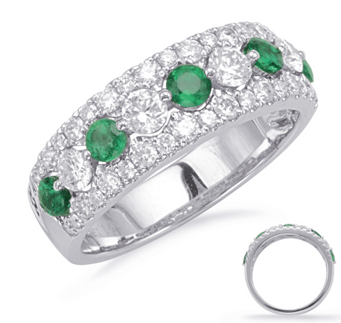 14K White Gold Emerald & Diamond Ring