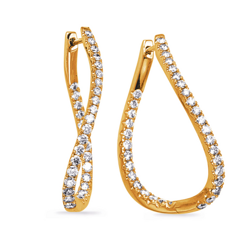 14K Yellow Gold Diamond Hoop Earrings