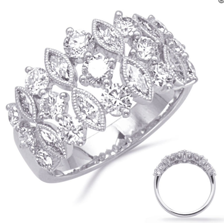 14K White Gold Marquise & Round Diamond Fashion Ring