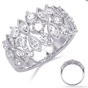 14K White Gold Marquise & Round Diamond Fashion Ring