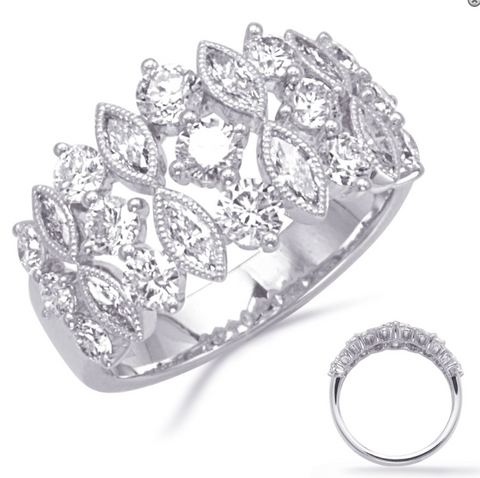 14K White Gold Marquise & Round Diamond Fashion Ring