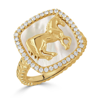 18K Yellow Gold Diamond Ring with White Mother of Pearl
