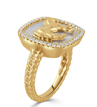 18K Yellow Gold Diamond Ring with White Mother of Pearl