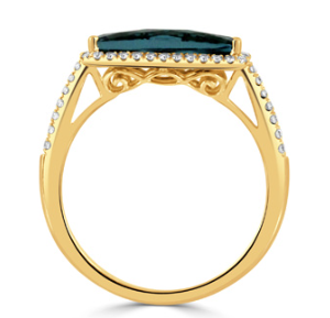 18K Yellow Gold Diamond Ring with London Blue Topaz