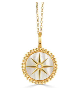 18K Yellow Gold Diamond Pendant with White Mother of Pearl