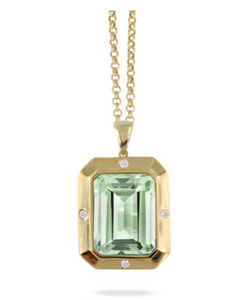 18K Yellow Gold Diamond Pendant with Green Amethyst