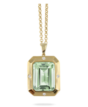 18K Yellow Gold Diamond Pendant with Green Amethyst