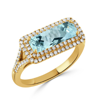 18K Yellow Gold Diamond Ring with Sky Blue Topaz
