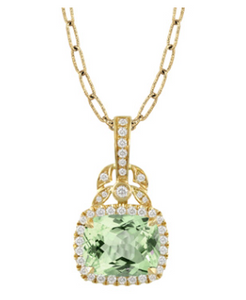 18K Yellow Gold Diamond Pendant with Green Amethyst