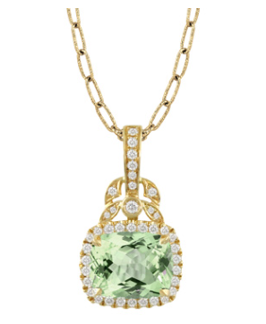 18K Yellow Gold Diamond Pendant with Green Amethyst