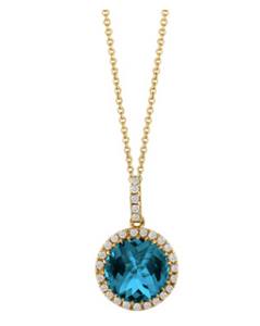 18K Yellow Gold Diamond Pendant with London Blue Topaz