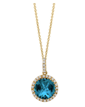 18K Yellow Gold Diamond Pendant with London Blue Topaz