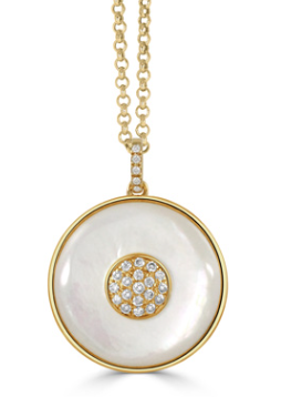 18K Yellow Gold Diamond Pendant with White Mother of Pearl