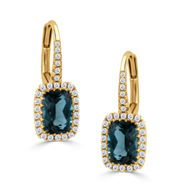 18K Yellow Gold Diamond Earrings with London Blue Topaz