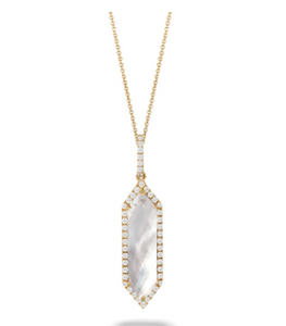 18K Yellow Gold Diamond Pendant with Clear Quartz over White