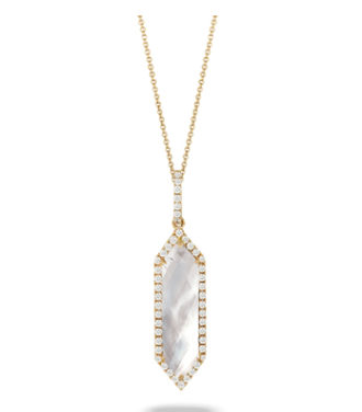18K Yellow Gold Diamond Pendant with Clear Quartz over White