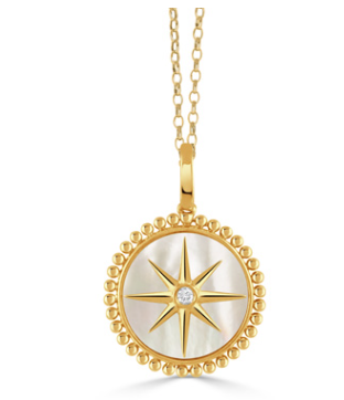 18K Yellow Gold Diamond Pendant with White Mother of Pearl
