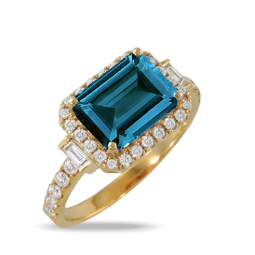 18K Yellow Gold Diamond Ring with London Blue Topaz