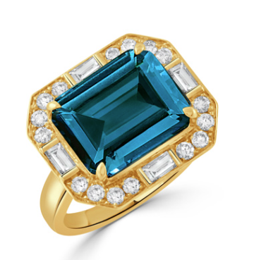 18K Yellow Gold Diamond Ring with London Blue Topaz