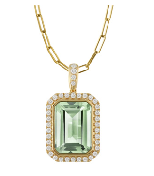 18K Yellow Gold Diamond Pendant with Mint Green Amethyst