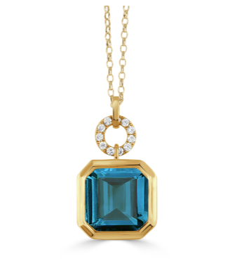 18K Yellow Gold Diamond Pendant with London Blue Topaz