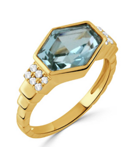 18K Yellow Gold Diamond Ring with Sky Blue Topaz