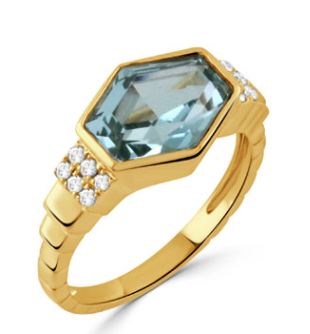 18K Yellow Gold Diamond Ring with Sky Blue Topaz