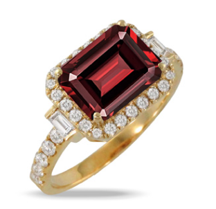 18K Yellow Gold Diamond Ring with Red Garnet