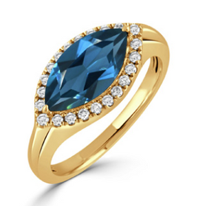 18K Yellow Gold Diamond Ring with London Blue Topaz