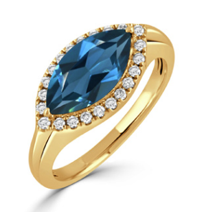 18K Yellow Gold Diamond Ring with London Blue Topaz