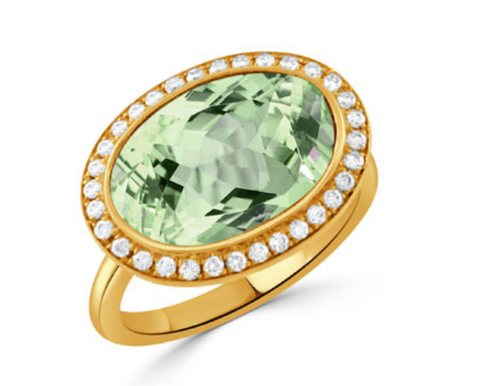 18K Yellow Gold Diamond Ring with Green Amethyst