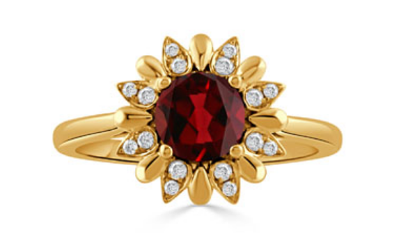 18K Yellow Gold Diamond Ring with Red Garnet Center