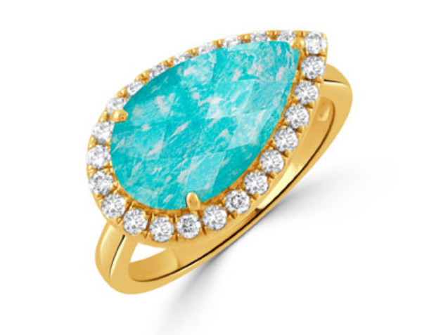 18K Yellow Gold Diamond Ring with Clear Quartz over Amazonite