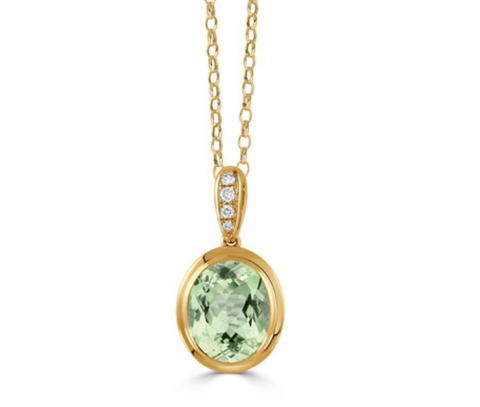 18K Yellow Gold Diamond Pendant with Green Amethyst