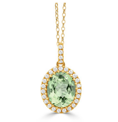 18K Yellow Gold Diamond Pendant with Green Amethyst